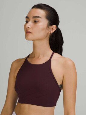 Lululemon Flow Y Wrap Front High Neck Bra Nulu Cassis Size 12
